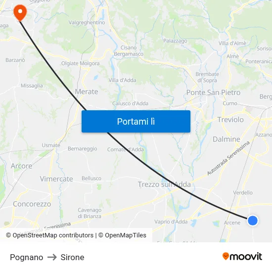 Pognano to Sirone map