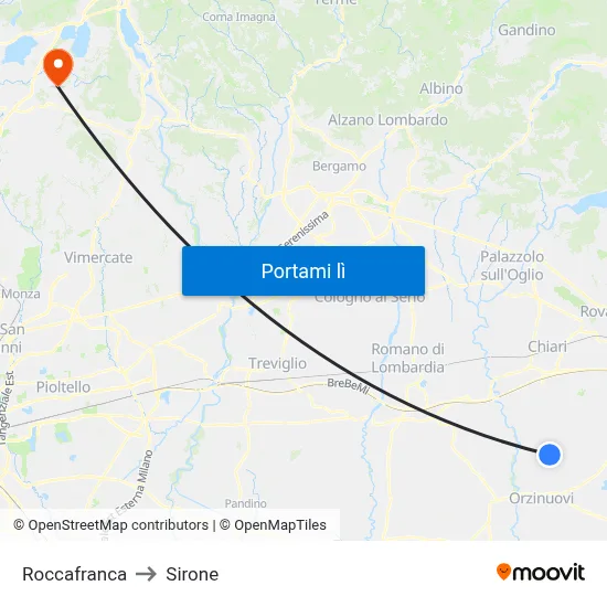 Roccafranca to Sirone map