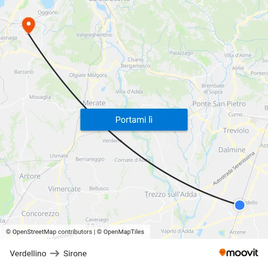 Verdellino to Sirone map