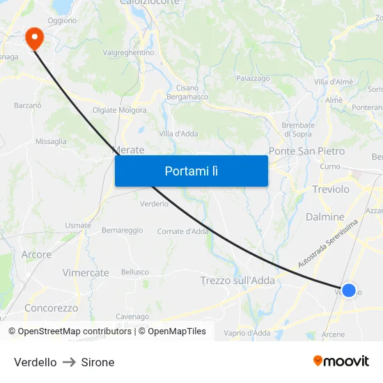 Verdello to Sirone map
