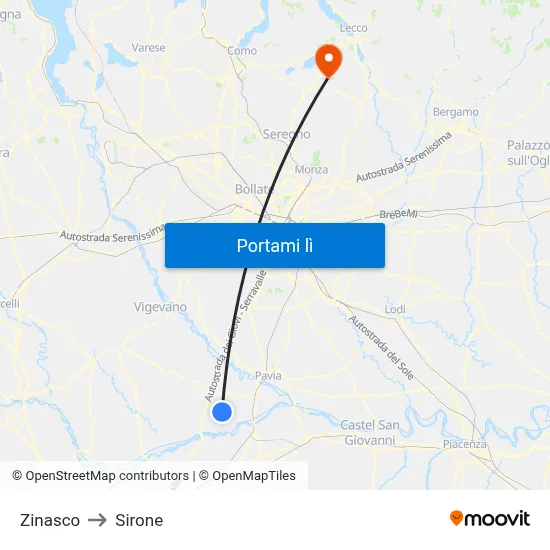 Zinasco to Sirone map