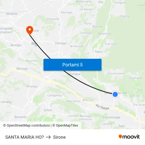 SANTA MARIA HO? to Sirone map