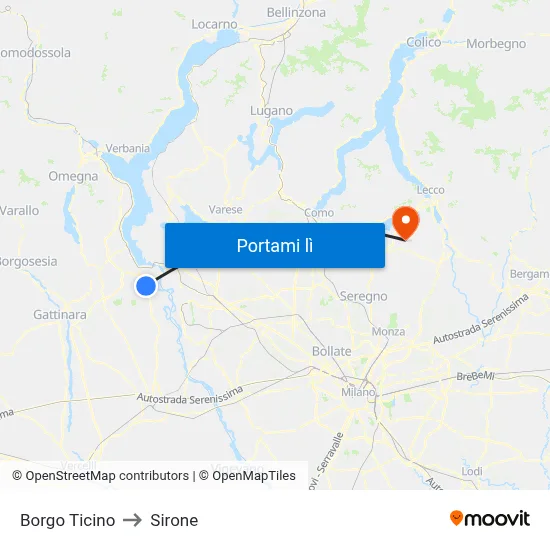 Borgo Ticino to Sirone map