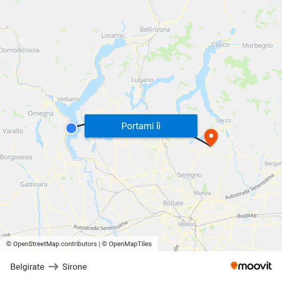 Belgirate to Sirone map