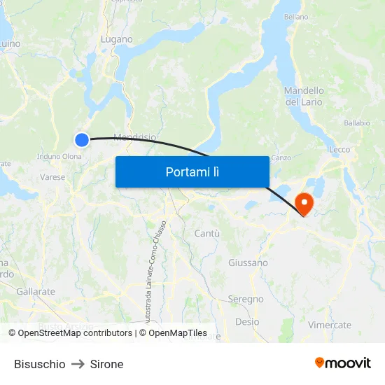 Bisuschio to Sirone map