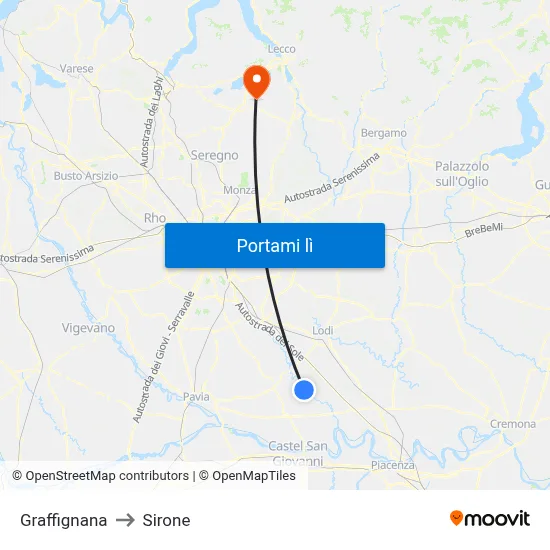 Graffignana to Sirone map