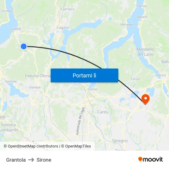 Grantola to Sirone map
