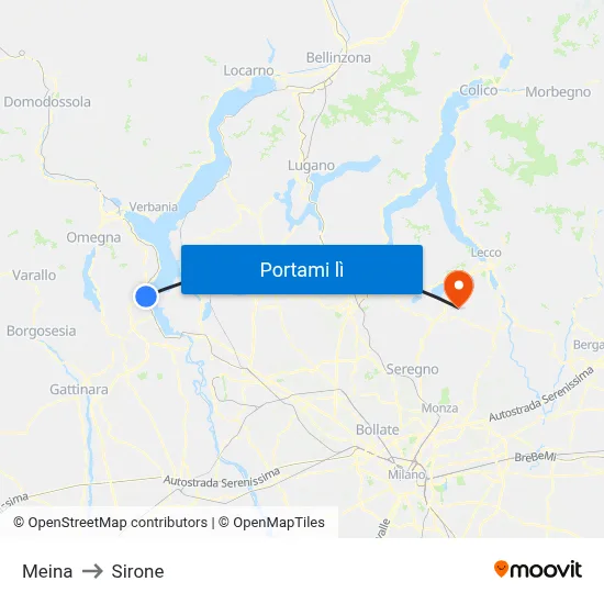 Meina to Sirone map