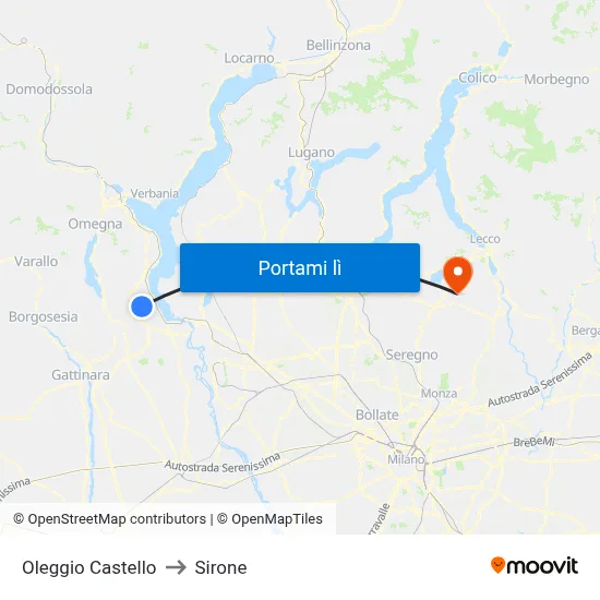 Oleggio Castello to Sirone map