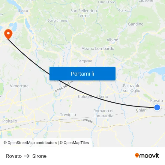 Rovato to Sirone map
