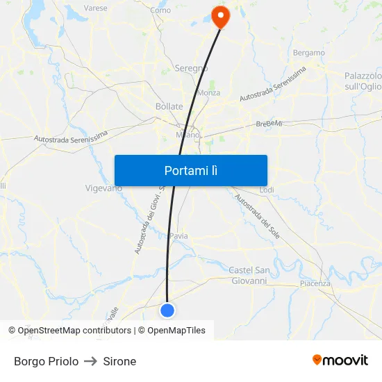 Borgo Priolo to Sirone map
