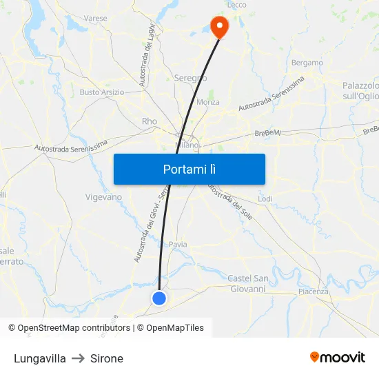 Lungavilla to Sirone map