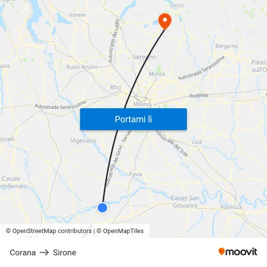 Corana to Sirone map