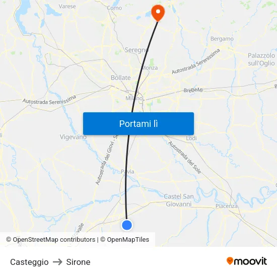Casteggio to Sirone map