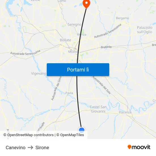 Canevino to Sirone map