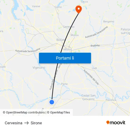 Cervesina to Sirone map