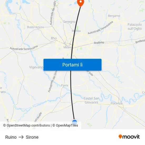 Ruino to Sirone map