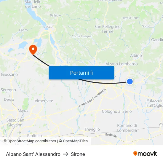 Albano Sant' Alessandro to Sirone map