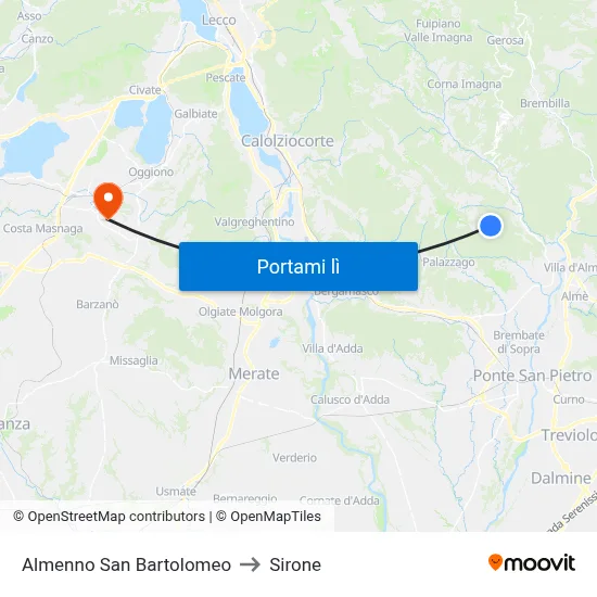 Almenno San Bartolomeo to Sirone map