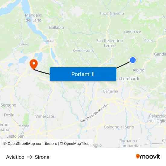 Aviatico to Sirone map