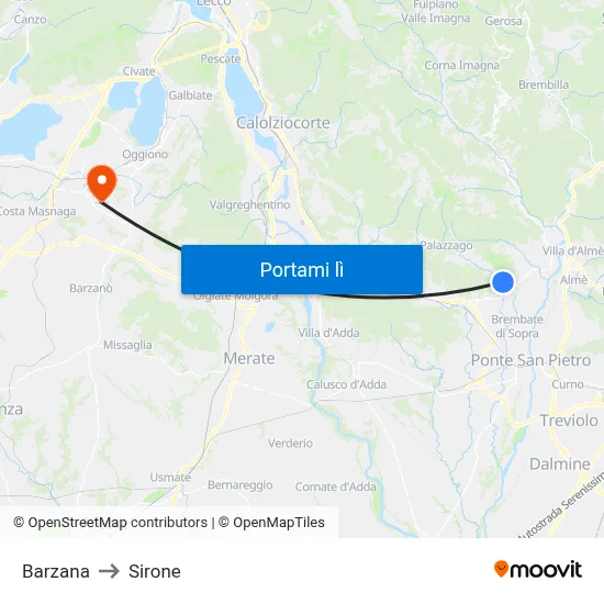 Barzana to Sirone map