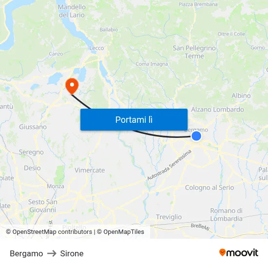 Bergamo to Sirone map