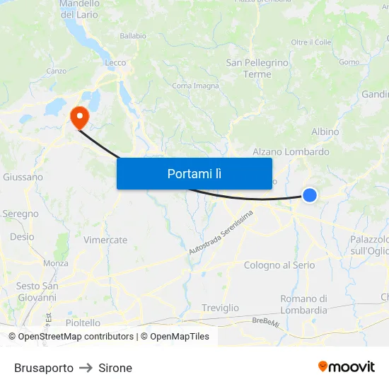Brusaporto to Sirone map