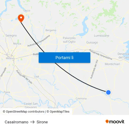 Casalromano to Sirone map