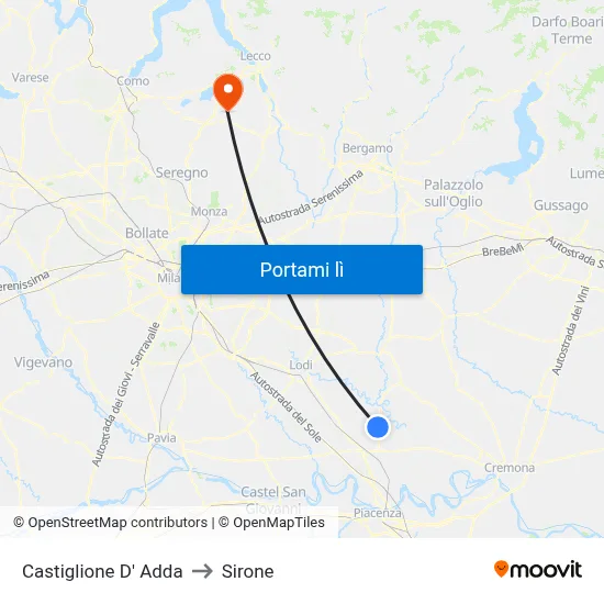 Castiglione D' Adda to Sirone map
