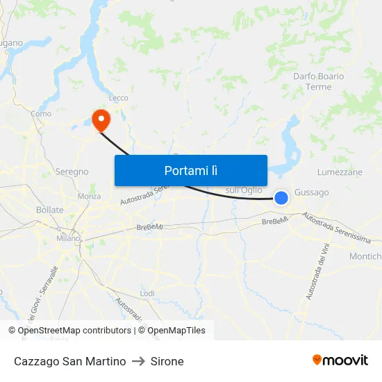 Cazzago San Martino to Sirone map
