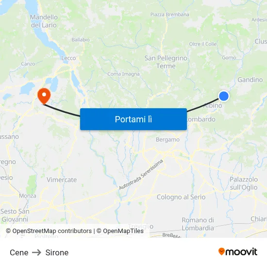 Cene to Sirone map