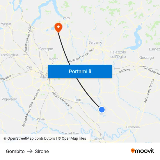 Gombito to Sirone map