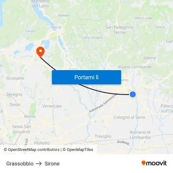 Grassobbio to Sirone map