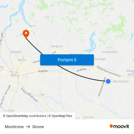 Montirone to Sirone map