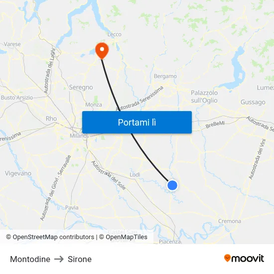 Montodine to Sirone map