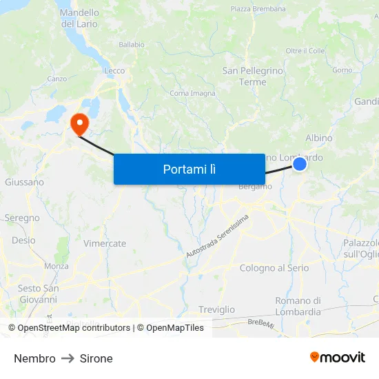 Nembro to Sirone map