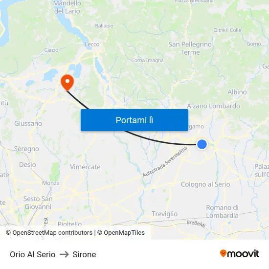 Orio Al Serio to Sirone map