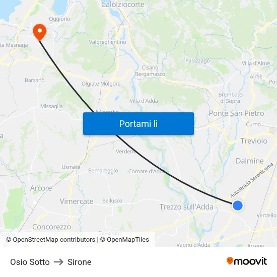 Osio Sotto to Sirone map