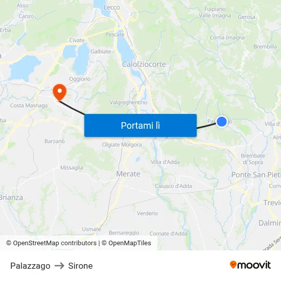 Palazzago to Sirone map