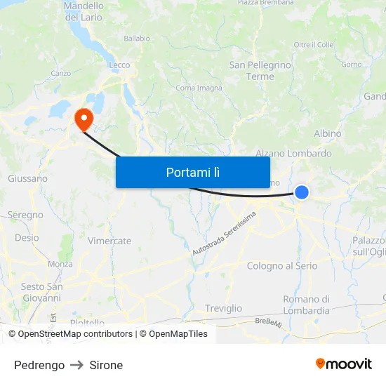 Pedrengo to Sirone map