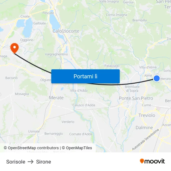 Sorisole to Sirone map