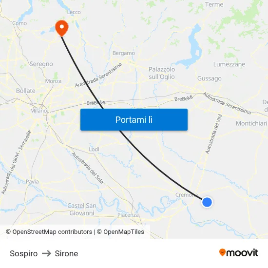 Sospiro to Sirone map