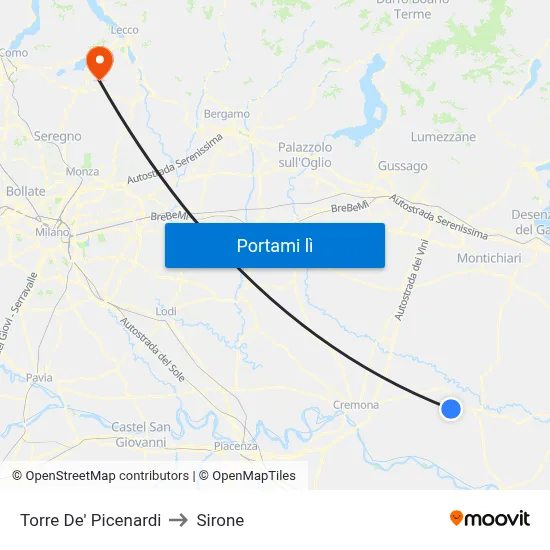 Torre De' Picenardi to Sirone map