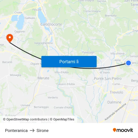 Ponteranica to Sirone map
