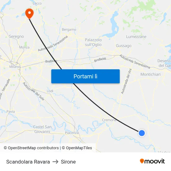 Scandolara Ravara to Sirone map