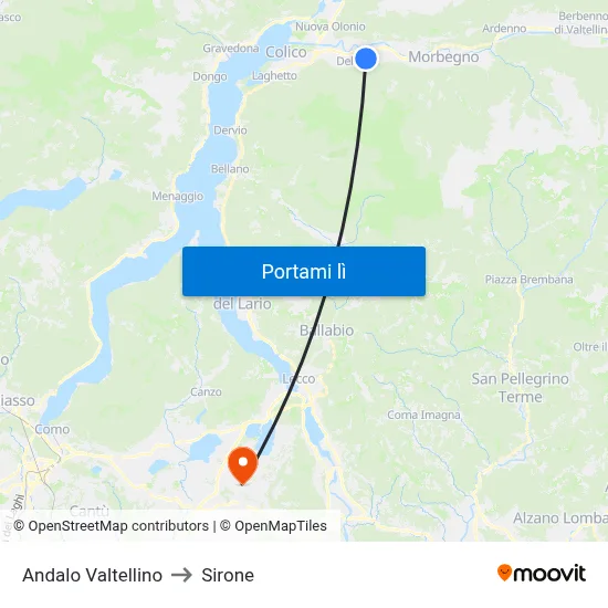 Andalo Valtellino to Sirone map