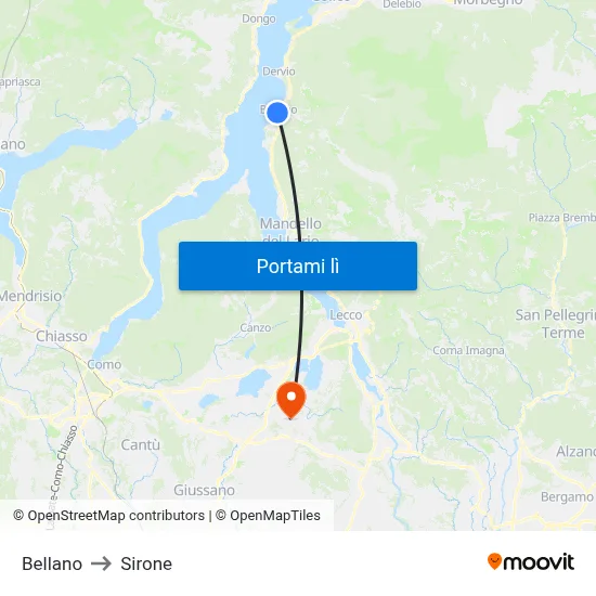 Bellano to Sirone map