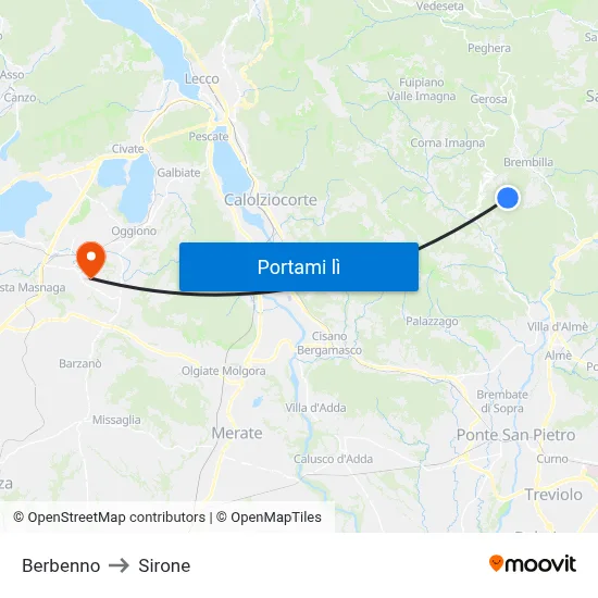 Berbenno to Sirone map