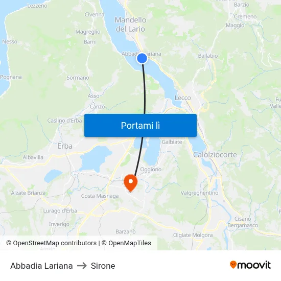 Abbadia Lariana to Sirone map