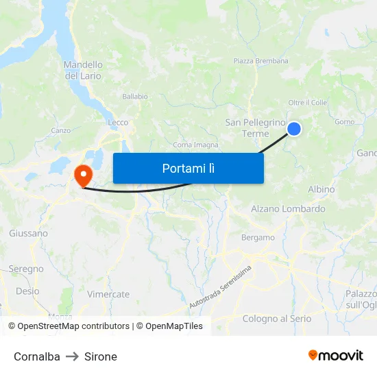 Cornalba to Sirone map
